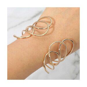 Tigerstars Multi Gold Wire Metal Wide Cuff Bracelet